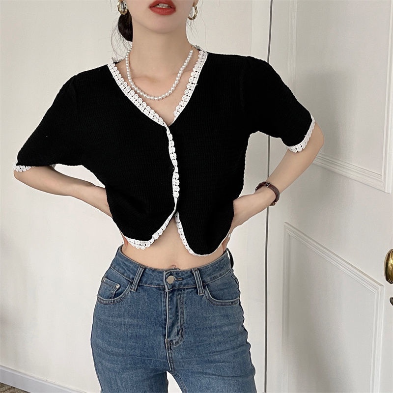 Áo Kiểu Tay Ngắn Cổ Chữ V Thiết Kế Mới Thời Trang Mùa Hè Dành Cho Nữ