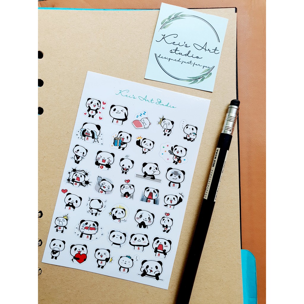 Set 4 tờ sticker gấu trúc shopping panda viber dễ thương biểu cảm