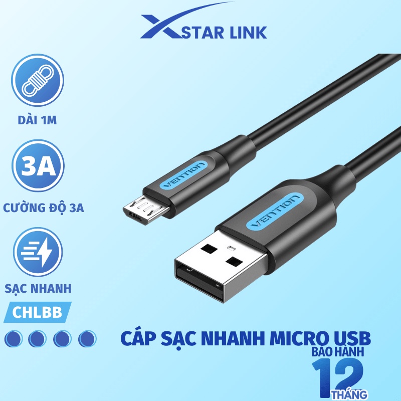 Cáp sạc nhanh 3A Micro USB 2A truyền dữ liệu cho điện thoại Android chính hãng Vention