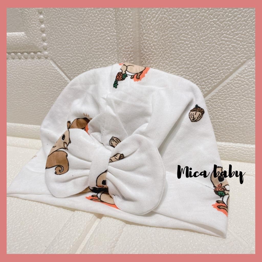 Mũ turban màu trắng họa tiết sóc nâu đáng yêu cho bé Mica Baby MTB99