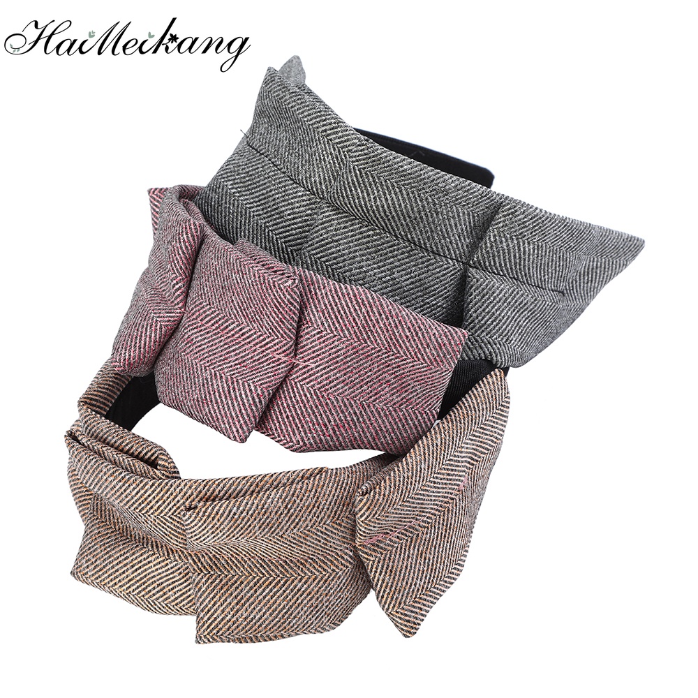Băng đô cài tóc Haimeikang bằng vải dày kẻ sọc thời trang mùa đông cho nữ