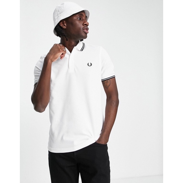 Áo polo nam trắng, kẻ line đen chính hãng FredPerry