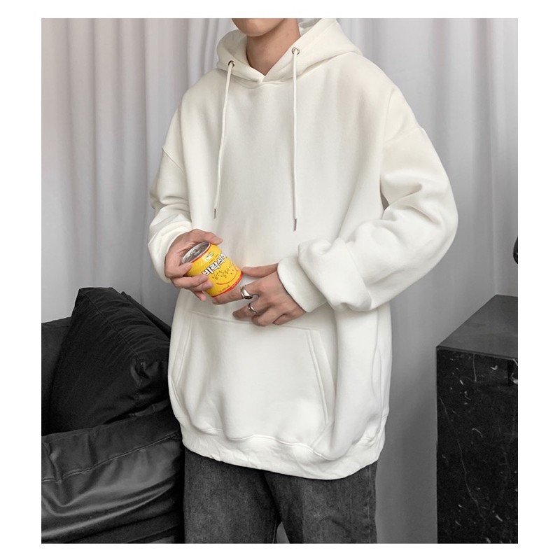 ÁO HOODIE TRẮNG TRƠN BASIC FORM UNISEX NAM NỮ (hình chụp thật)