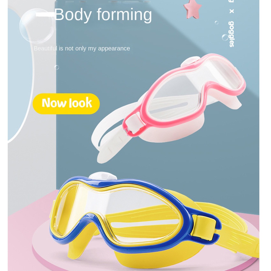 Kính Bơi Gọng Lớn Chống Sương Mù Không Thấm Nước 6 Màu Cho Bé 3-8 Tuổi