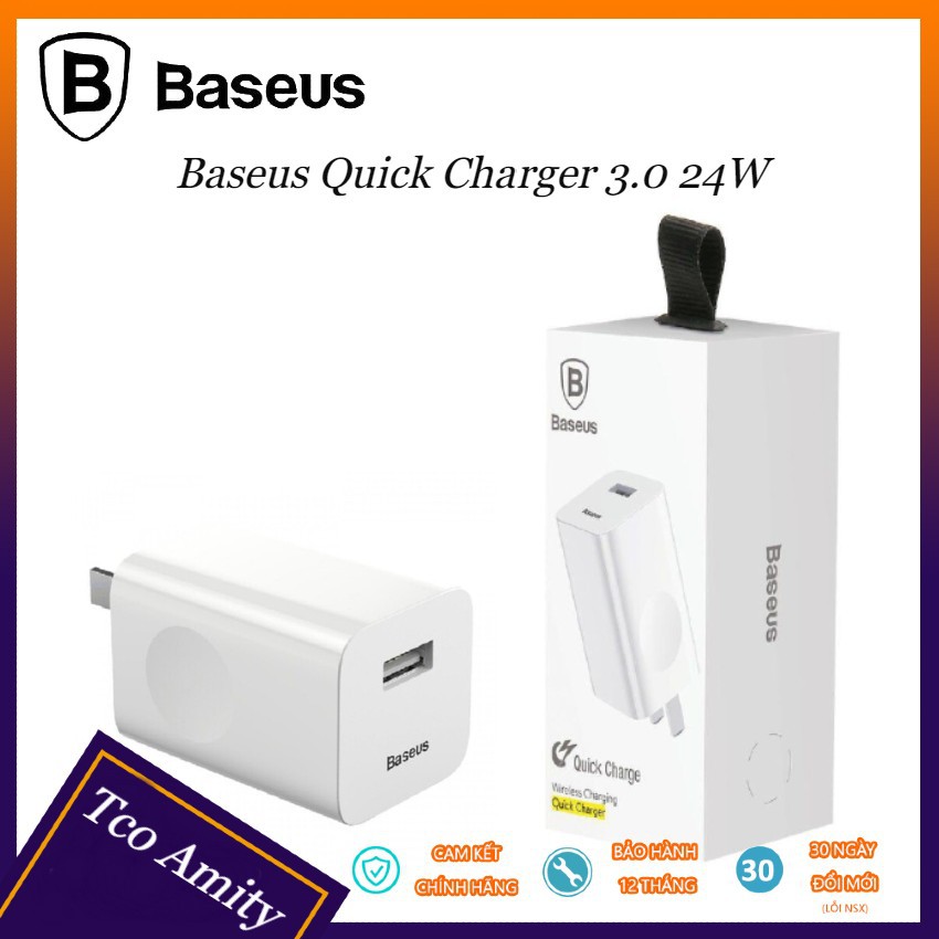 Củ Sạc Nhanh Baseus Quick Charger 3.0 24W - Sạc Nhanh Type C - Sạc Chuẩn Lightning - Hàng chính hãng