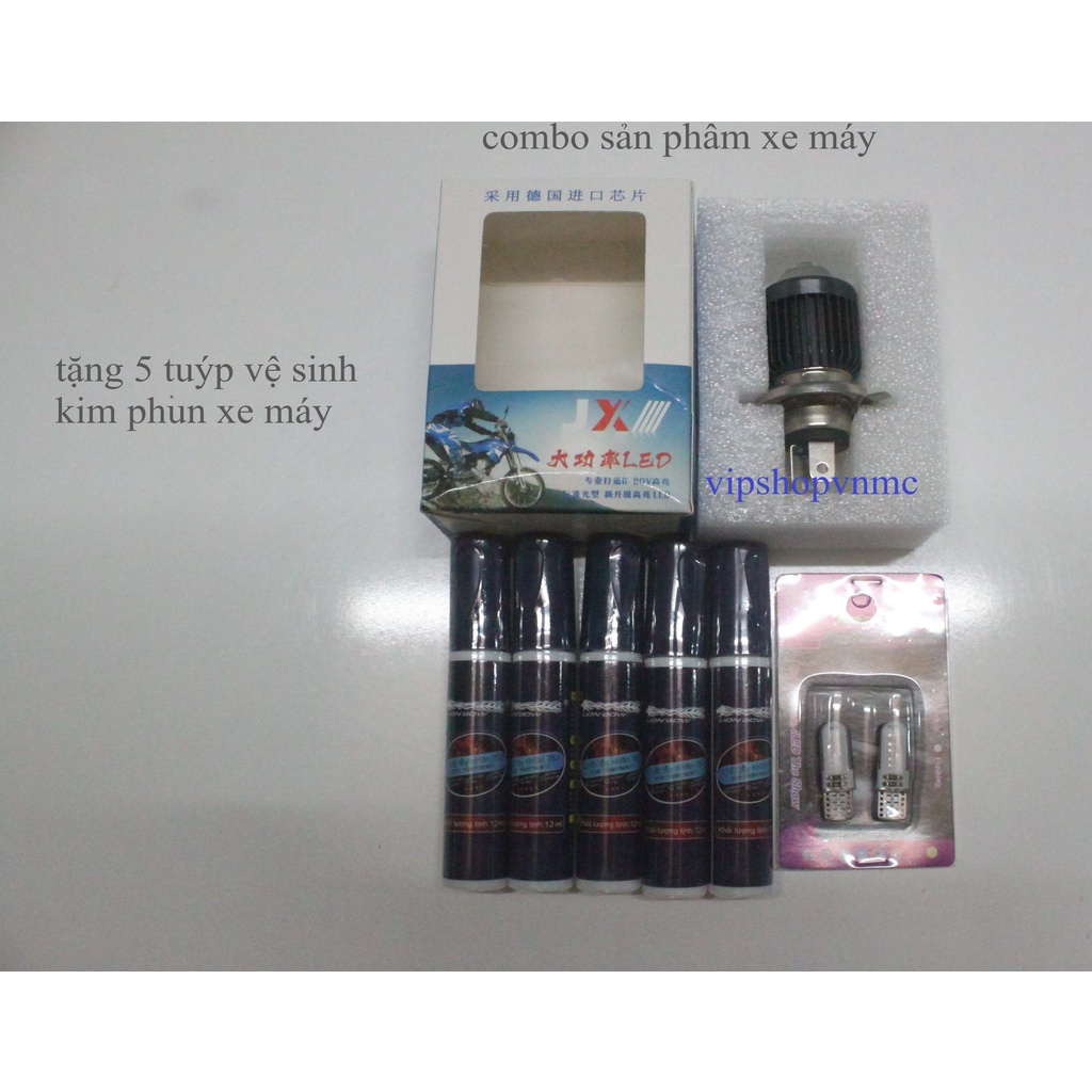 Đèn Led bi cầu pha cos H4 12V , kết hợp đèn demi xi nhan + quà tặng 5 tuýp vệ sinh kim phun xe máy