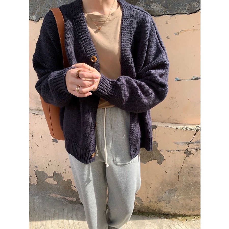 Áo khoác cardigan dệt kim XIAOZHAINV dáng rộng phong cách retro cho nữ