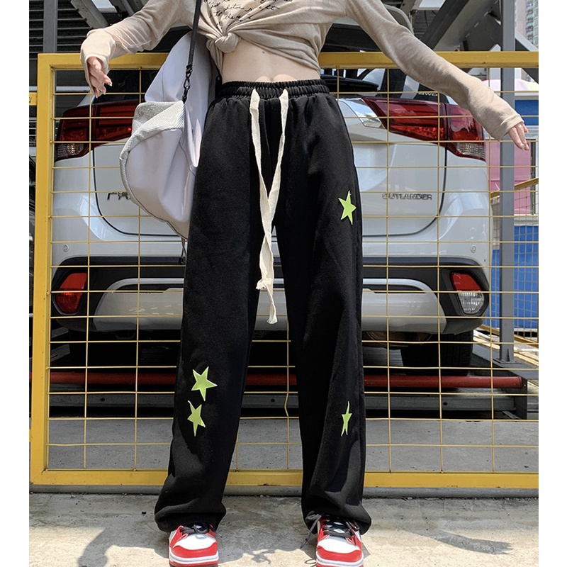 Quần Short Thể Thao Lưng Cao Dáng Rộng In Hình Ngôi Sao Năm Cánh Thời Trang