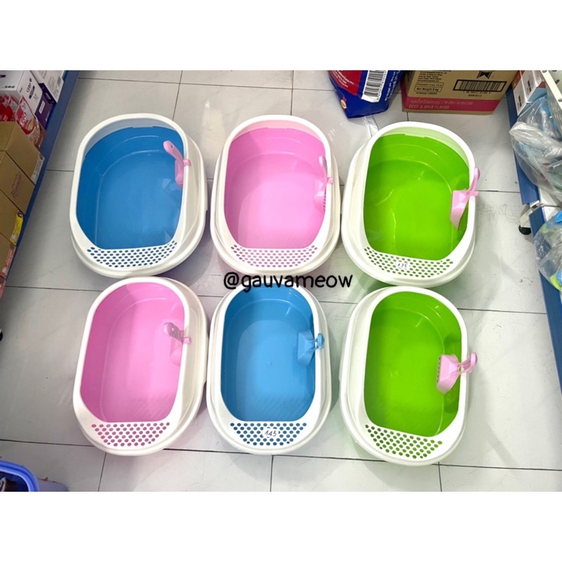 Khay thùng vệ sinh cho mèo thành cao hạn chế văng cát nhựa cao cấp tặng kèm xẻng có móc gài
