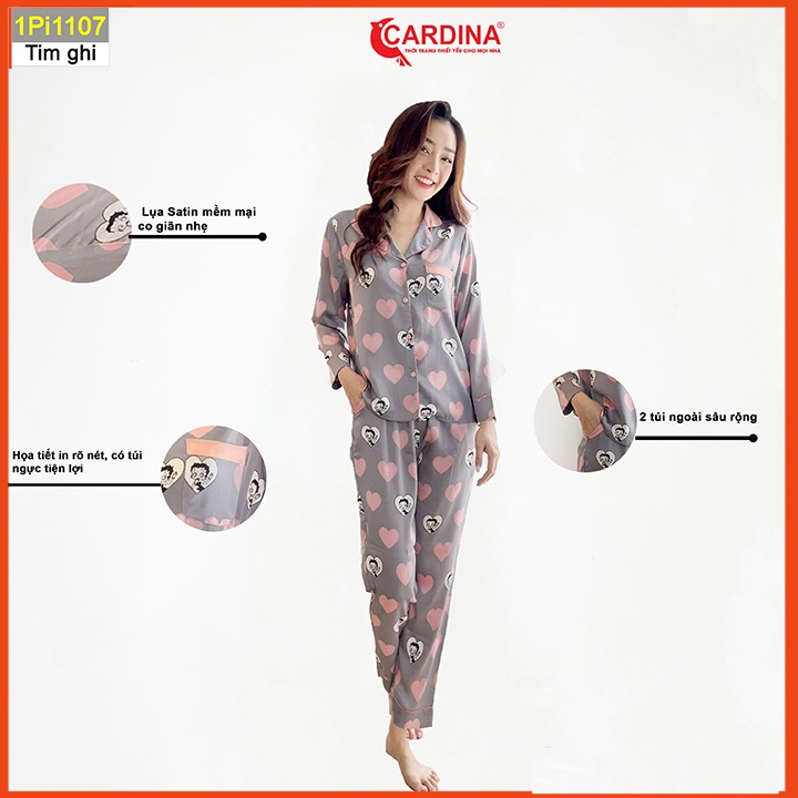 Đồ bộ pijama nữ CARDINA chất lụa satin Nhật cao cấp quần dài áo cộc tay mềm mại họa tiết sang trọng 1Pi11.