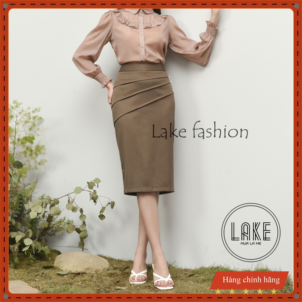 Chân váy công sở, váy chân bút chì, đính ngọc xếp ly chéo xẻ sau | BigBuy360 - bigbuy360.vn