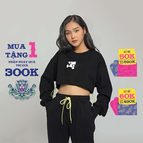 Áo Croptop Nỉ Nữ BOO Logo Mickey Dập Nổi Màu Sắc Trendy Phong Cách Cá Tính | BigBuy360 - bigbuy360.vn