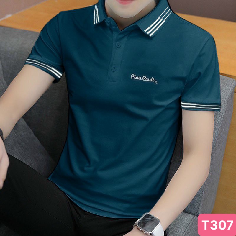 Áo thun nam polo cổ trụ màu xanh chất vải cotton dày dặn co giãn tay ngắn, phông nam đẹp Hado05 nhiều mẫu