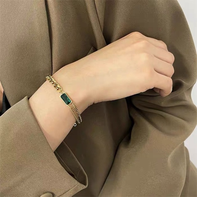 Bộ Vòng cổ + Bông Tai + Vòng Tay Hợp Kim Đính Đá Zircon Màu Xanh Lá Thời Trang Cho Nữ