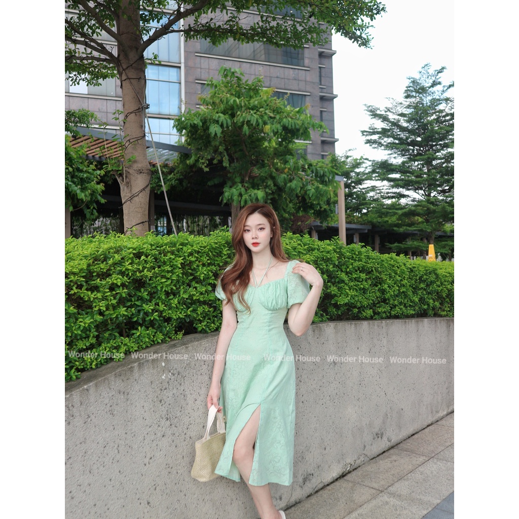 Đầm thiết kế Wonderhouse cổ tim ngực xếp ly xẻ tà đi làm , dư tiệc nữ tính - Christine Dress