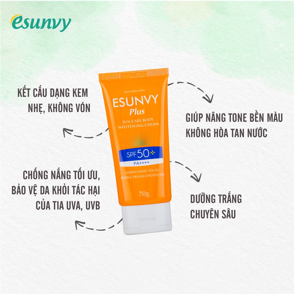 Kem Chống Nắng Body Esunvy Plus Sun Care  SPF50+/PA++++ Bảo Vệ Da Tối Ưu, Dưỡng Trắng Chuyên Sâu Tuýp 70g TMP013