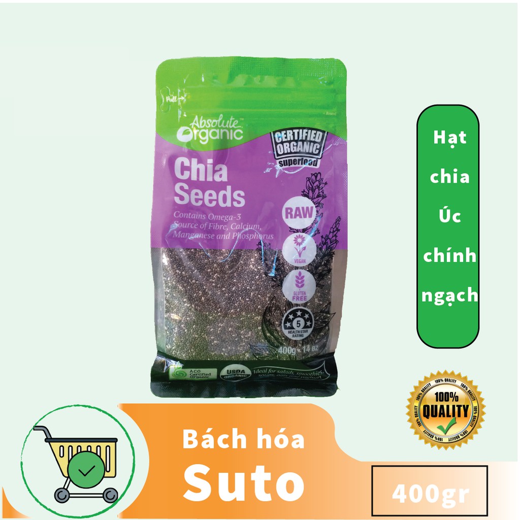 Hạt chia úc Absolute organic túi 400g có tem chống giả bộ công an giúp giảm cân, đẹp da, bổ sung chất dinh dưỡng susuto