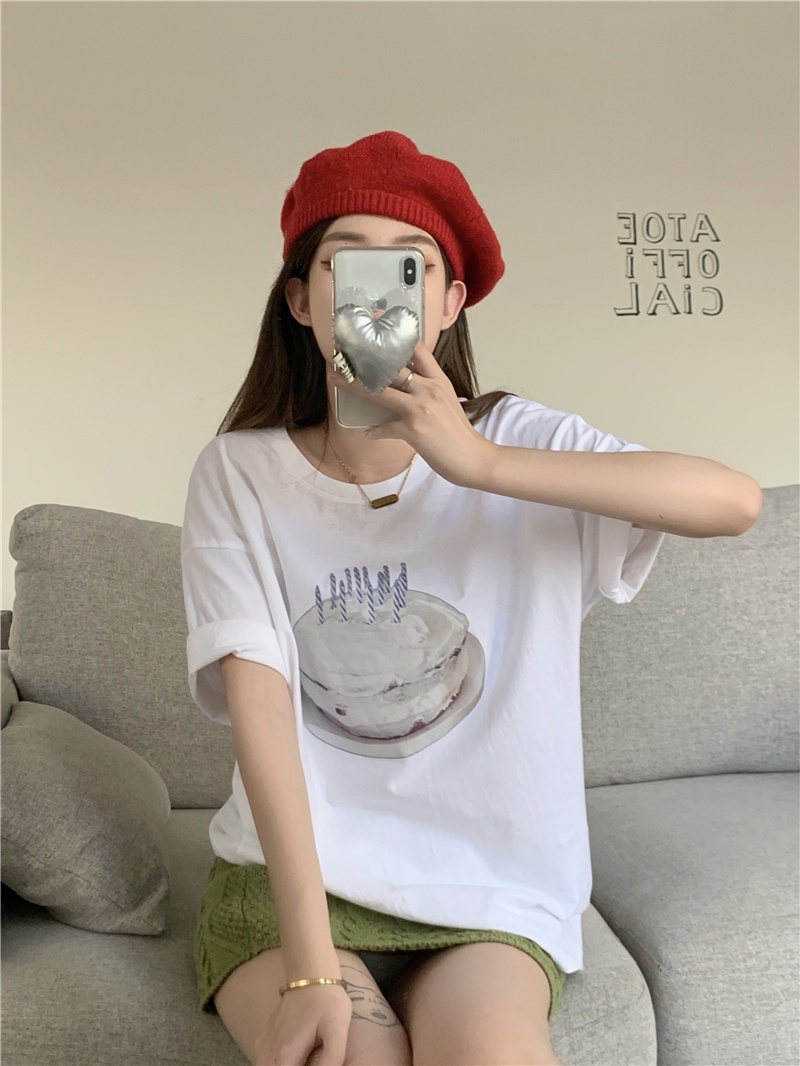 Áo Thun Cộc Tay In Hình Bánh Kem Cổ Điển Mùa Hè 53840