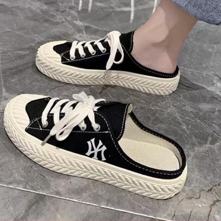 Giày Sục lười nữ thể thao MLB ny đạp gót màu Đen sneaker nam nữ Hot trend