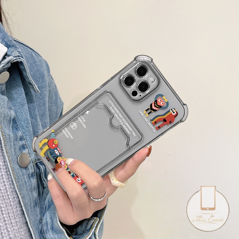 Ốp Điện Thoại Dẻo Trong Suốt Họa Tiết Quái Vật Kèm Ngăn Đựng Thẻ Cho iPhone 6 6s 7 8 Plus 11 12 13 14 Pro Max SE 2020 XR X XS Max