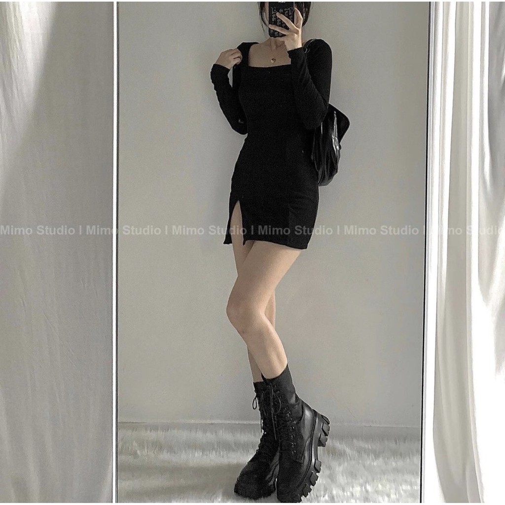 [ORDER]-Đầm body cổ vuông tay dài xẻ đùi | BigBuy360 - bigbuy360.vn