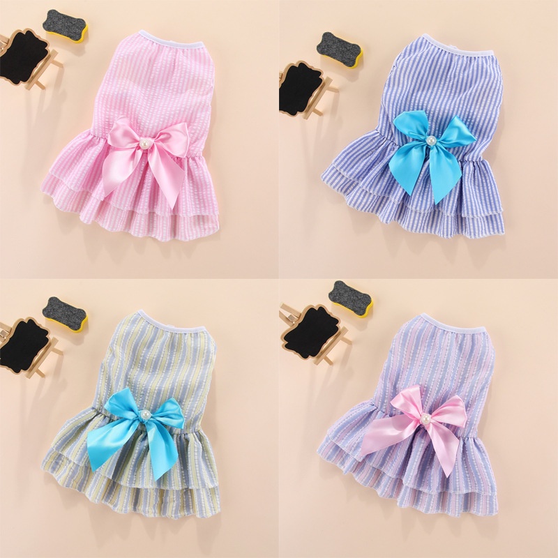 ⭐Hot!⭐Đầm Công Chúa Họa Tiết Sọc Dọc Và Bướm Dễ Thương Thời Trang Mùa Hè Cho Thú Cưng