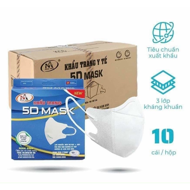 Combo 5hộp khẩu trang 5D mask quai thun, thương hiệu FAMAPRO, 1hộp 10cái.