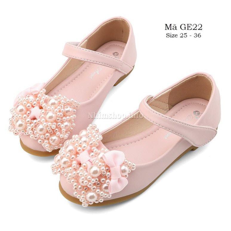 Giày búp bê bé gái màu hồng tiểu thư công chúa đế bệt gắn nơ xinh xắn 3 - 12 tuổi đi học, đi tiệc thời trang mùa hè GE22