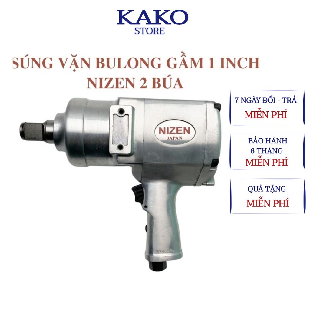 Máy siết bulong hơi NIZEN 1&quot;, cấu trúc 2 búa chuyên dụng - Bảo hành 12 tháng