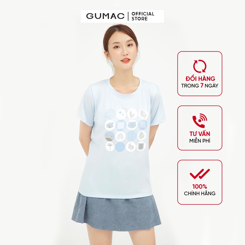 Áo thun nữ basic in họa tiết, tay ngắn màu xanh GUMAC ATB554 | BigBuy360 - bigbuy360.vn