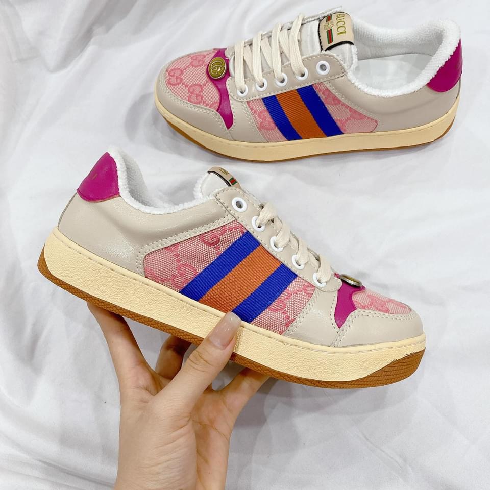 Giày gc nữ màu hồng , Giày sneaker gucci hải tú màu hồng cực chất 2022