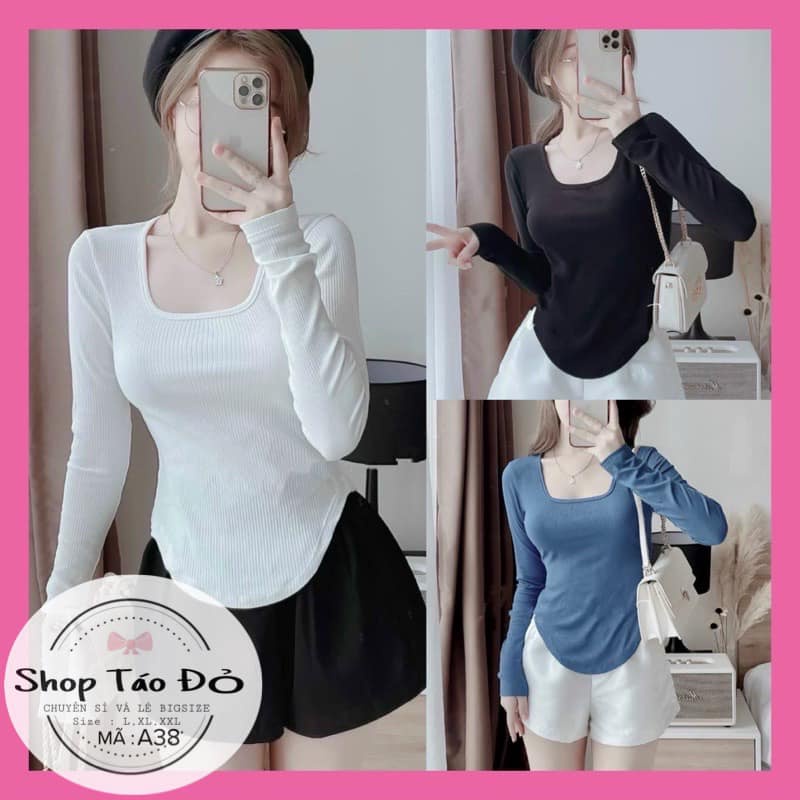 (TÁO ĐỎ BIGSIZE 55-90KG) Áo Vạt Dài Cổ Vuông Tay Dài bozip, Áo dài tay ôm body sexy A38 ( ảnh thật shop chụp 100%)