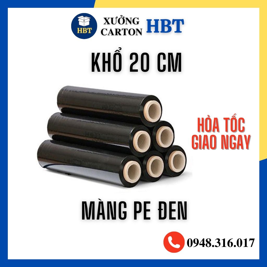 Màng PE Màu Đen Khổ 20cm quấn Pallet, quấn hàng hoá, thực phẩm trong bọc hàng lõi nhỏ
