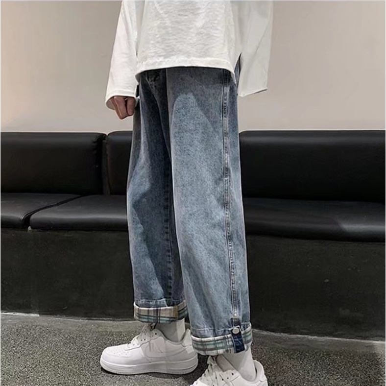 Quần baggy jean ống rộng suông thời trang Hàn Quốc unisex cá tính quần jean nam ống đứng quần jean nam kiểu dáng hàn quốc  from rộng Quần ống suông