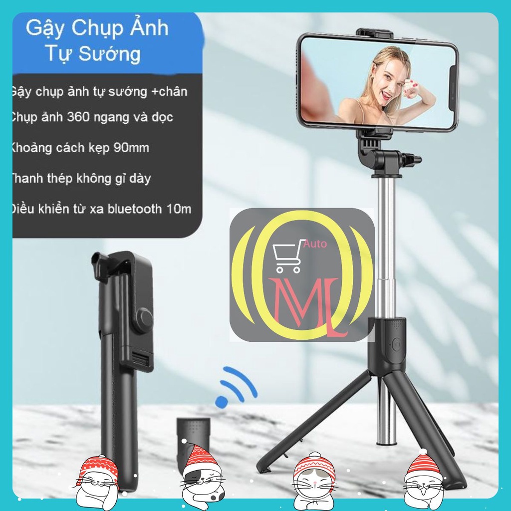
                        Gậy tự sướng đa năng bluetooth Selfie Stick Tripod R1'  + Giá đỡ điện thoại 3 chân + Remote Bluetooth Gậy Chụp Ảnh QMAT
                    
