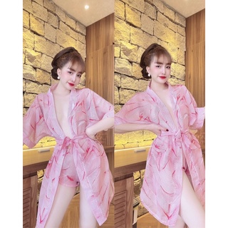 Áo Choàng Ngủ, Áo Choàng Voan Phối Satin Kèm Quần Cao Cấp . .