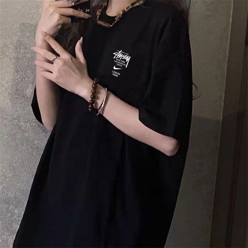 Áo thun unisex trơn nam nữ STUSSY cotton form rộng oversize nhiều màu phong cách ulzzang