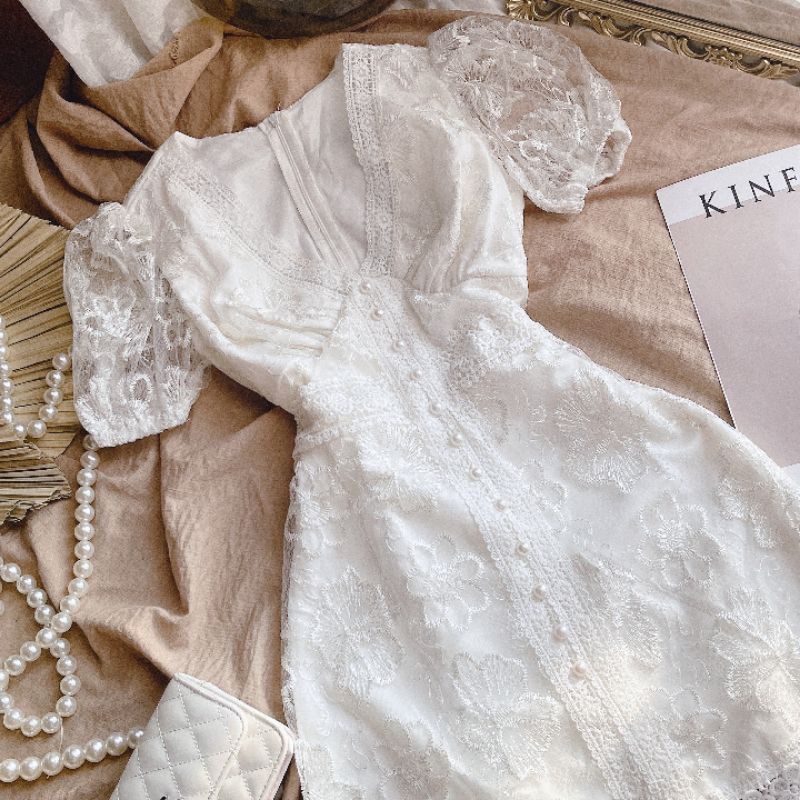 Đầm midi trắng ren hoa đuôi cá Fishy Dress [KÈM ẢNH THẬT VIDEO]