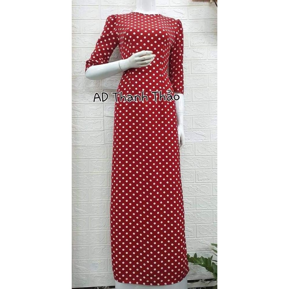 Áo Dài Cách Tân Đỏ Chấm Bi, Siêu Đẹp, Cao Cấp, Dáng Chuẩn, Thiết Kế Cắt May Thủ Công, Ảnh Thật 100%