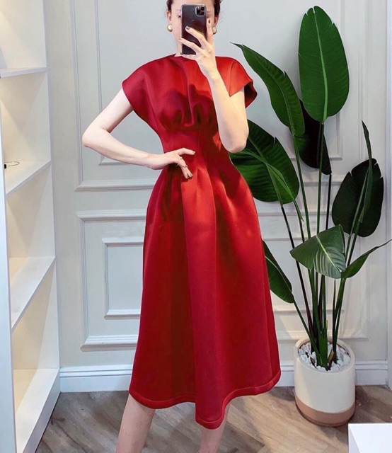 Đầm váy tay con xếp li eo 4 màu