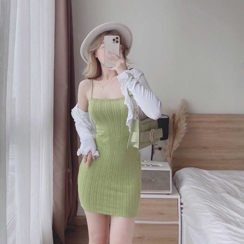 [Hàng Chuẩn] VÁY- ĐẦM BODY HAI DÂY CHẤT LEN GÂN DÀY DẶN Y HÌNH TÔN DÁNG DÀNH CHO NỮ, Chizi Shop