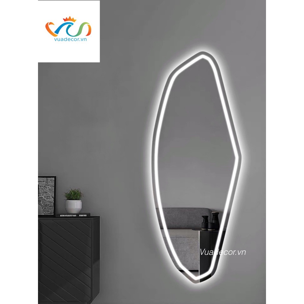 Gương toàn thân led cảm ứng cao cấp hình viên đá nghệ thuật VUADECOR kích thước 80x180cm (Full phụ kiện)
