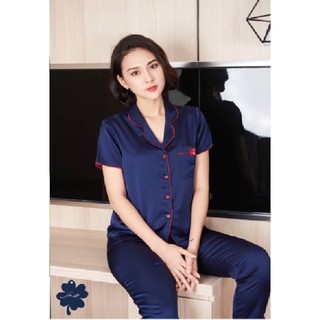 Đồ Bộ Pijama Lụa Trơn Nơ [Tay Ngắn Quần Dài]