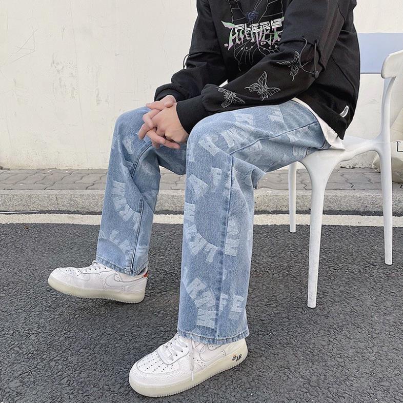 Quần jeans ống suông Hàn Quốc k9122 chữ dập nổi 3D ( có ảnh thật ) ️🤹️🎊