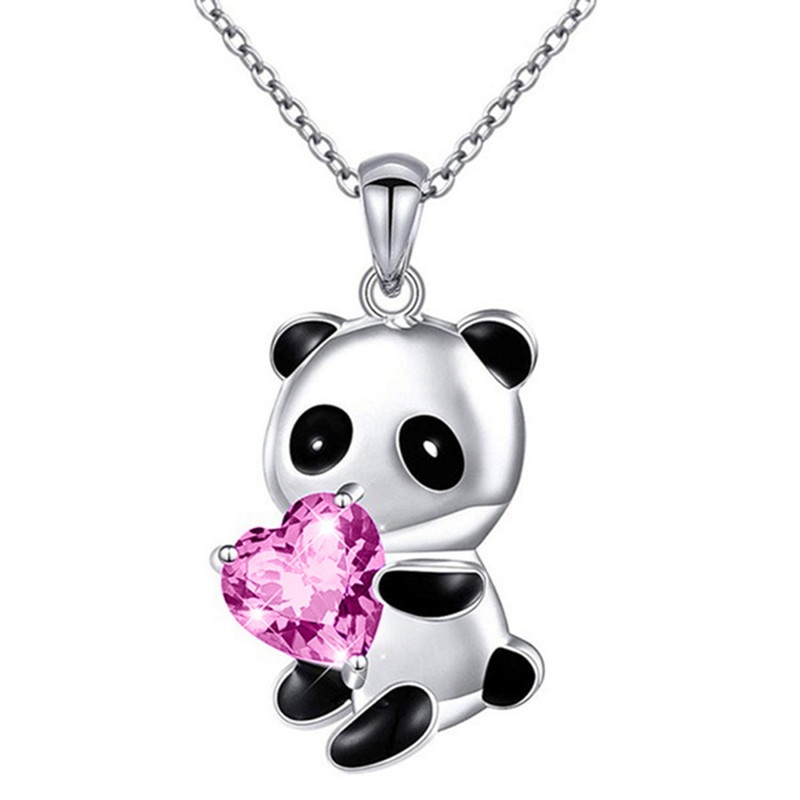 Vòng cổ Mặt Gấu Trúc Đính Đá Sapphire Trái Tim Dễ Thương Cho Nữ