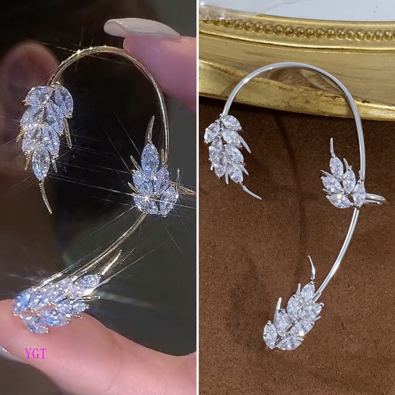 Khuyên Kẹp Vành Tai Không Xỏ Lỗ Màu Bạc Đính Đá Zircon Lấp Lánh Thời Trang Dự Tiệc Cưới Cho Bạn Gái