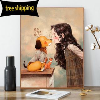 Bộ tranh đính đá 5d họa tiết hoạt hình cô gái dễ thương độc đáo trang trí phòng ngủ/ phòng khách 2020