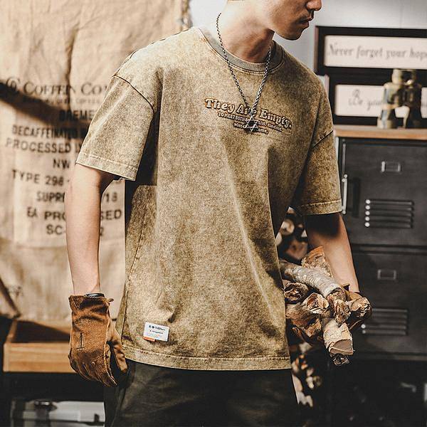 American-Style Heavy Retro Short Sleeve T-shirt Men's Loose Fashion Brand 2022 Summer New Yeast Factory Washed Short-Sleeved T-shirt Men etSA