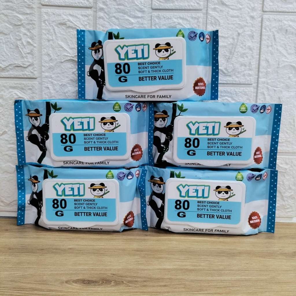 Combo 5 Bịch Khăn Giấy Ướt YeTi Thái Lan Không Mùi 80gr