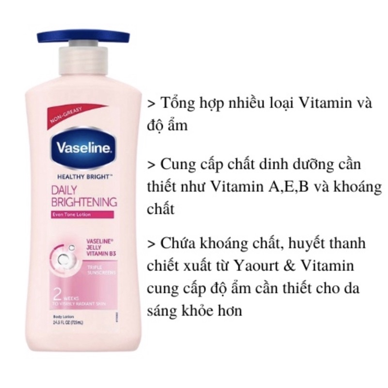 Sữa dưỡng thể Vaseline Healthy White UV Lightening Body Lotion 725ml giúp dưỡng trắng dưỡng ẩm